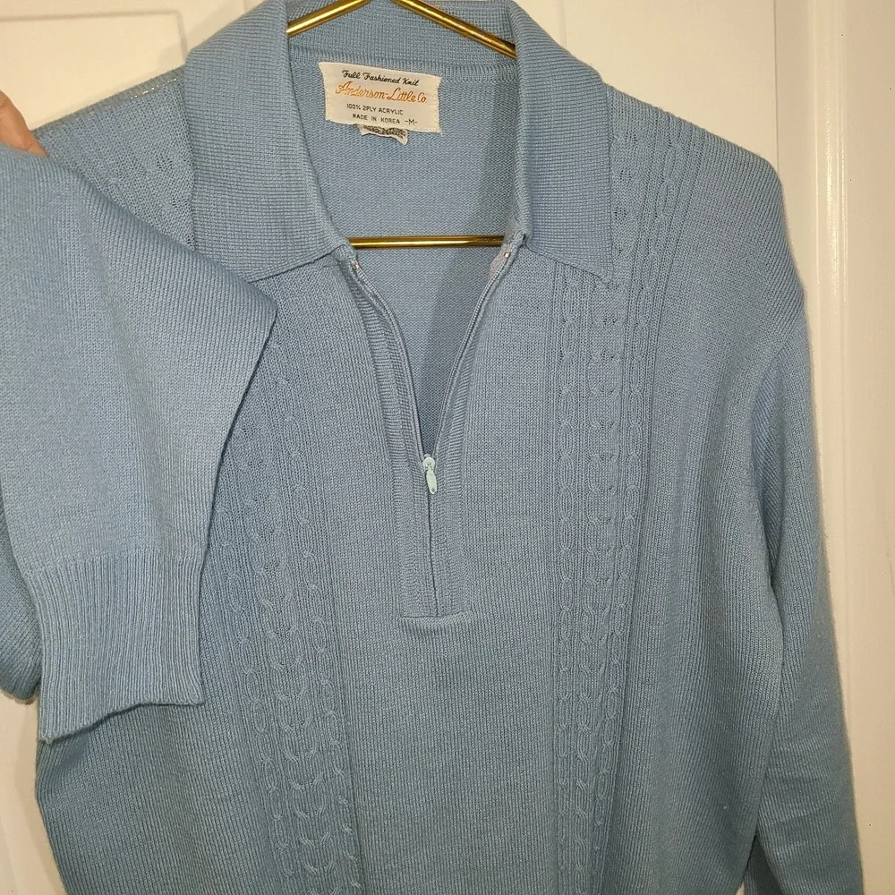 Mens L Vintage Trend Fashion Ban-Lon Polo Shirt Baby Blue 70's Slim Fit